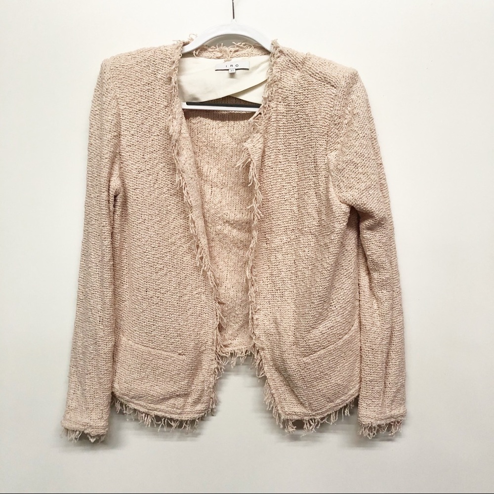 IRO Shavani Fringe Trim Blazer Jacket Neutral Pink - Picture 2 of 7